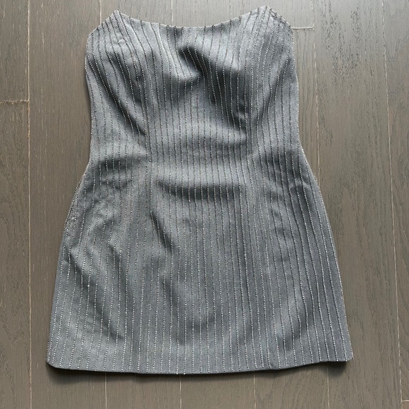 Retrofete Claudette Gray Strapless Mini Dress Crystal Rhinestone - Small - Picture 2 of 12